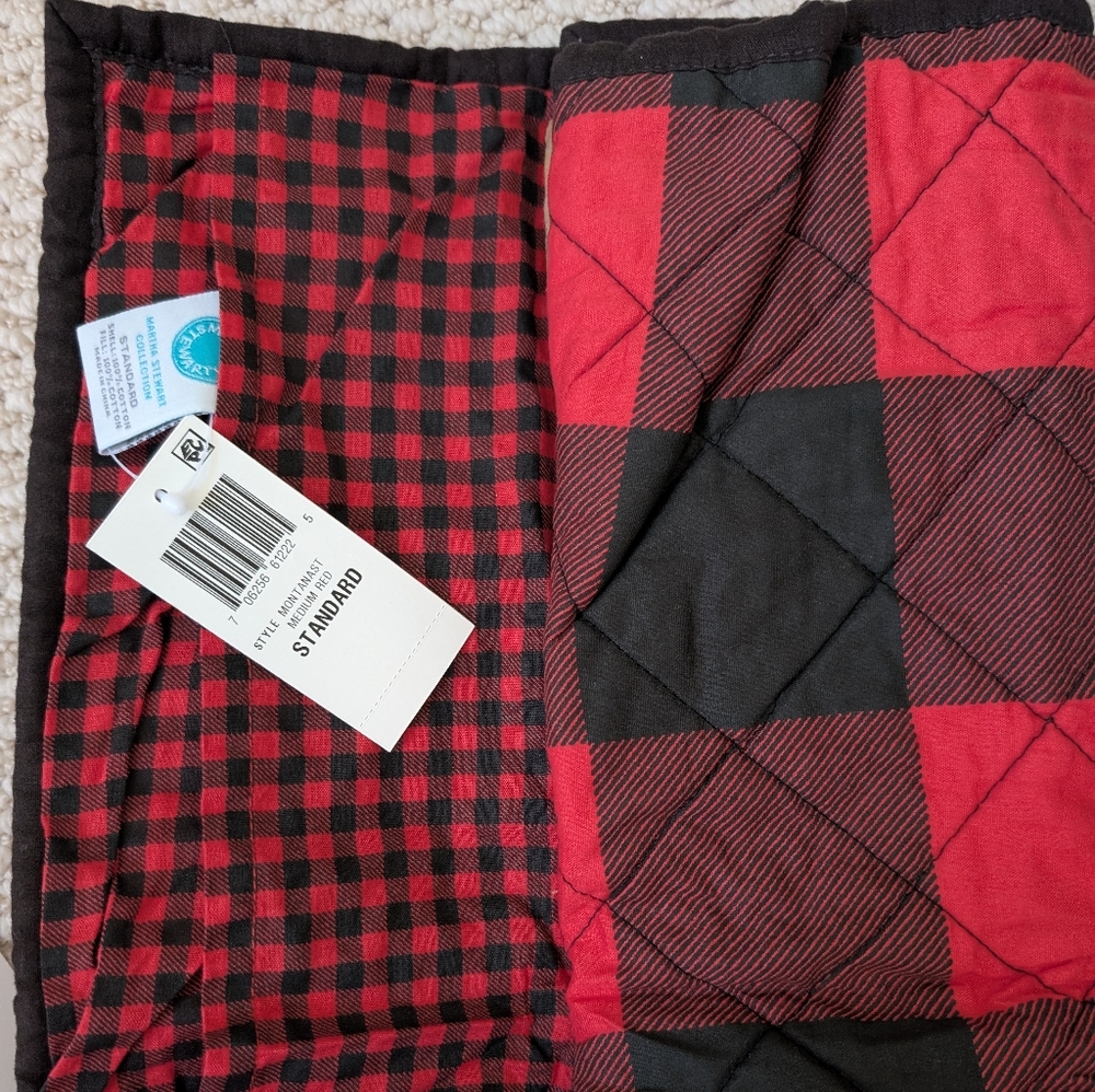NIP Martha Stewart Montana Plaid Red Buffalo Check Quilted Standard Sham Cotton - Picture 5 of 10
